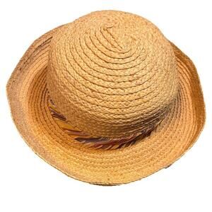 The Scala Collection Women’s Vacation Tan Straw Hat Silk Band Beach Country Club